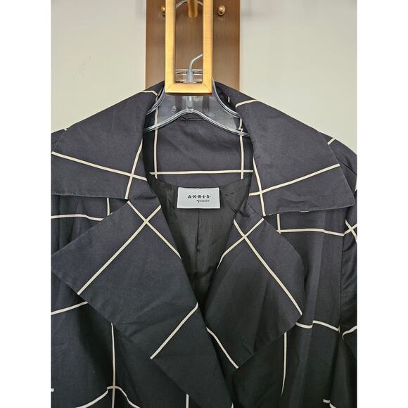 Akris Punto Black Big Grid Belted Trench Coat Size 14 - Picture 7 of 16